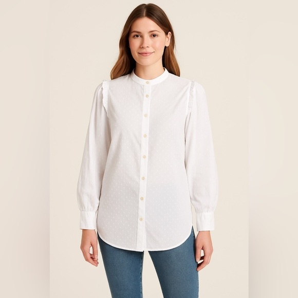 LOFT Tops - LOFT women’s white blouse ruffle shoulder cottagecore prairie western size small